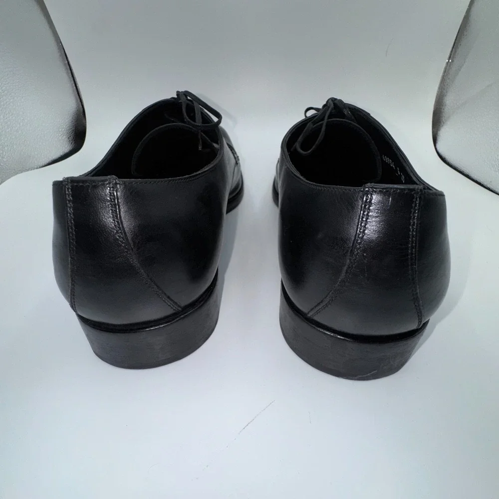 Salvatore Ferragamo Mens Oxford 9 Wide Black Leather Cap Toe Lace Up Dress Shoes